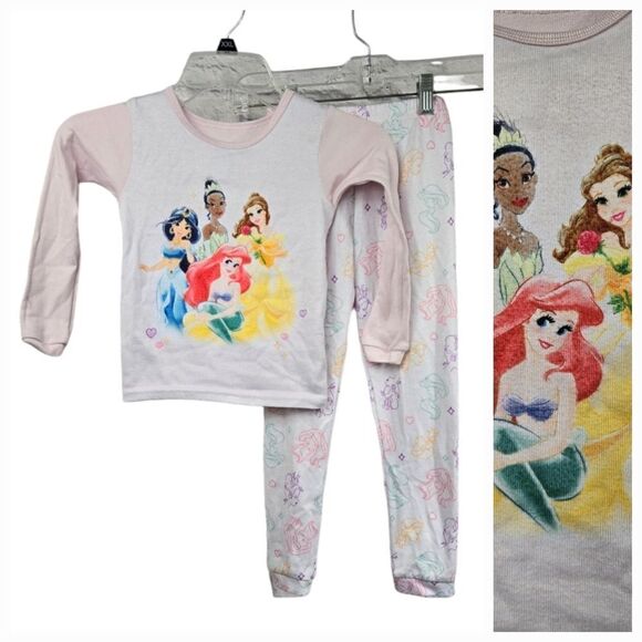 Disney Princess Soft Knit Girls Pajama 2pc Sleep Set Ariel Belle Tiana Jasmine - Picture 1 of 8
